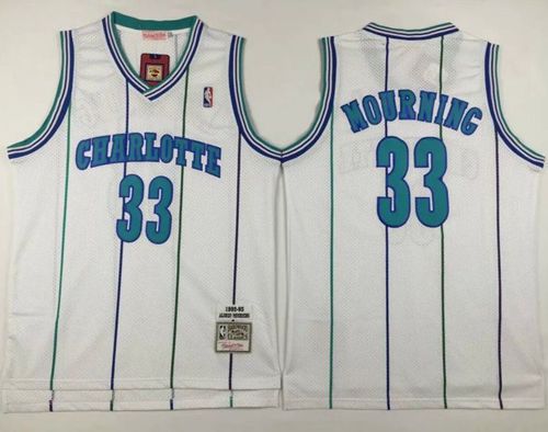 Men Charlotte Hornets #33 Alonzo Mourning White Throwback Stitched NBA Jersey->charlotte hornets->NBA Jersey